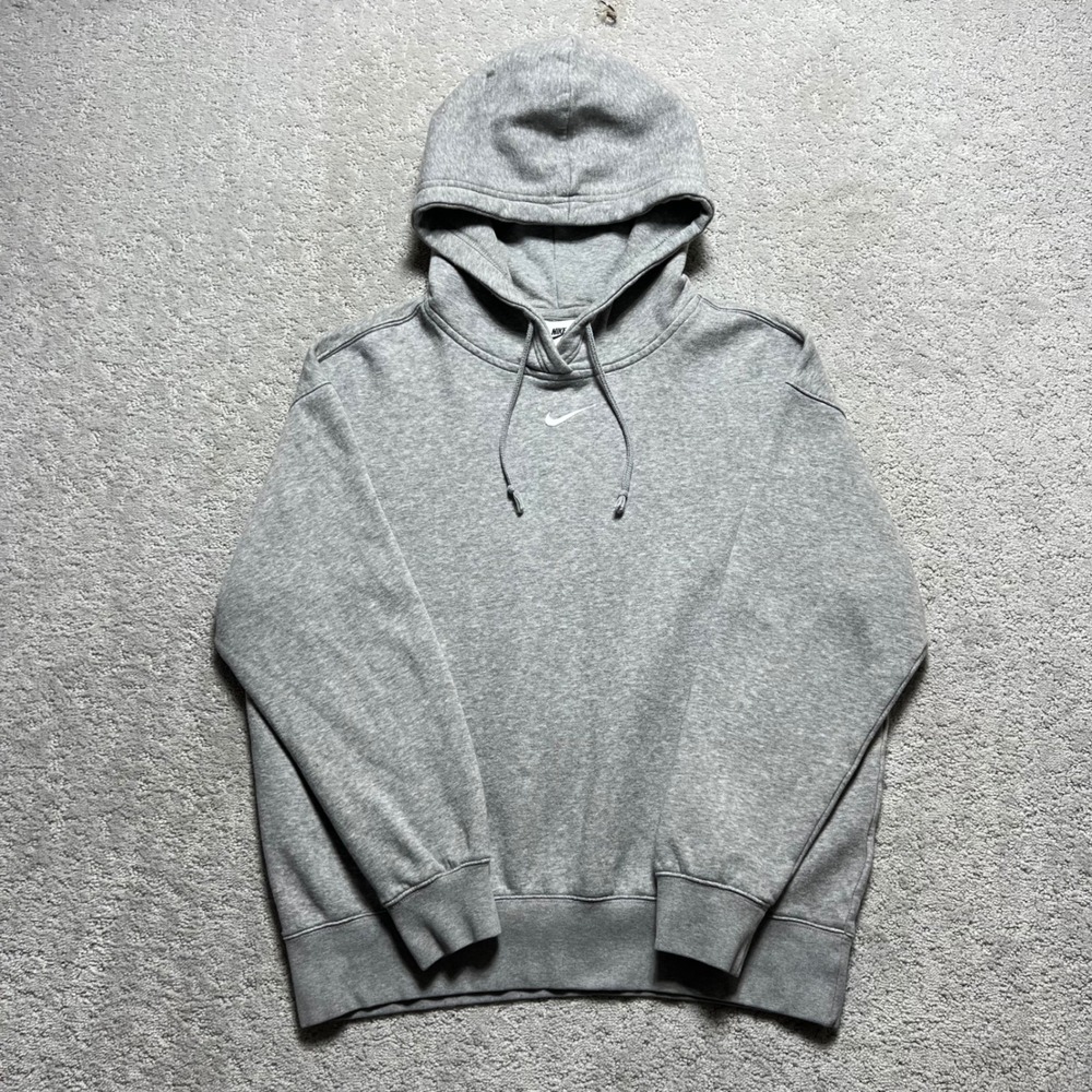 Nike Hoodie Womens Small Gray Essentials Fleece Center Swoosh DJ7668-063‎ Popver